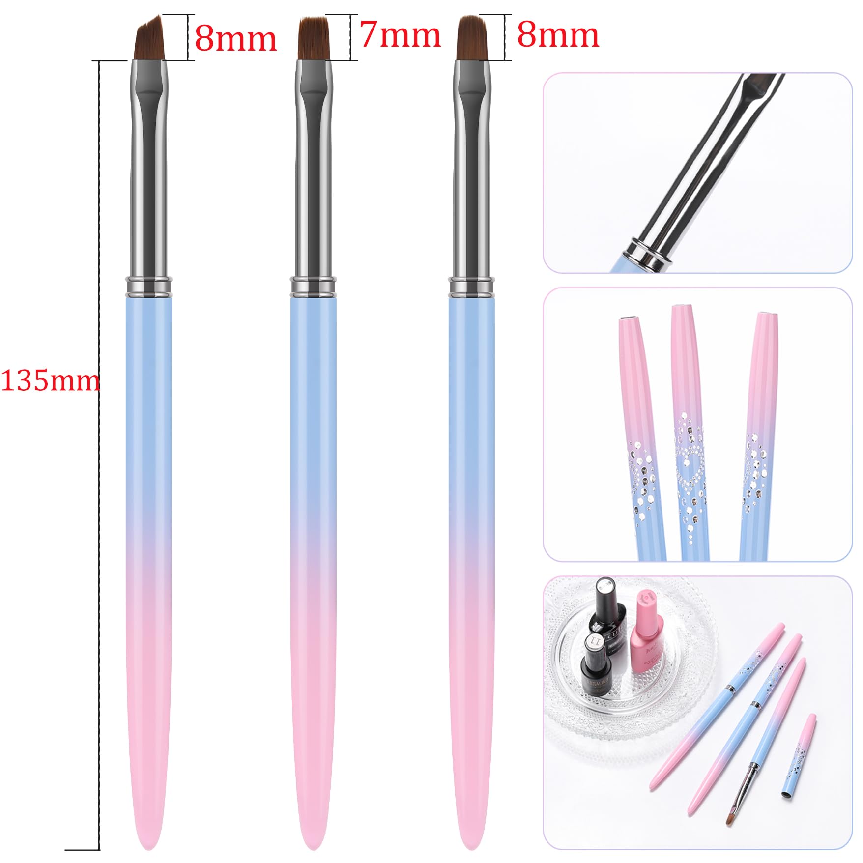 **JASSINS Nail Art Clean Up Brushes Set - 3 Pcs Flat, Oval & Fine Angled Gel Nail Brushes for Professional Nail Art Design, DIY Painting & Polish Mistake Correction | Perfect for Cuticle Cleaning & Salon Use**