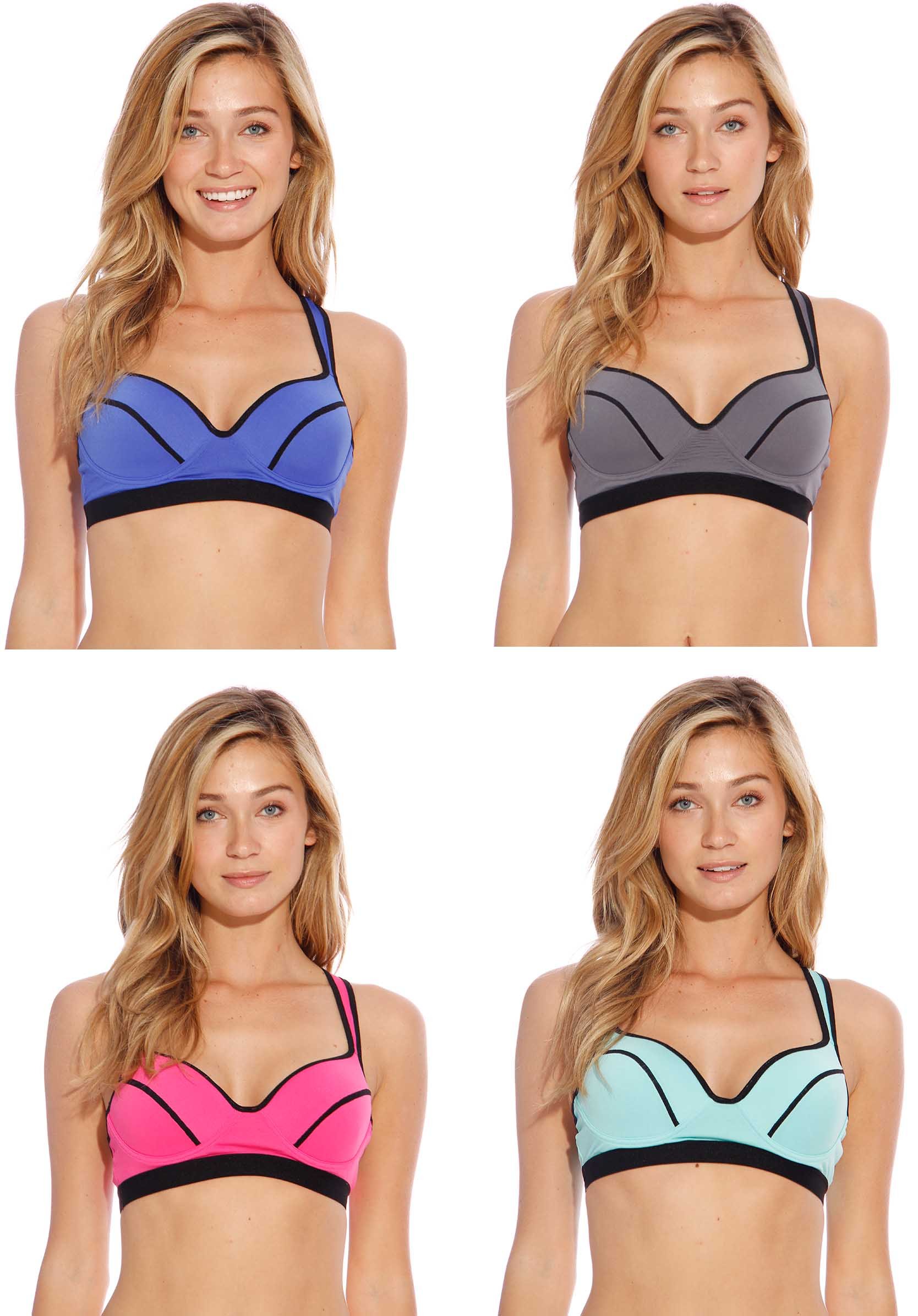 High Support Racerback Sports Bras for Women - 4 Pack - Moisture Wicking & Breathable for Running, Yoga, Gym Workouts