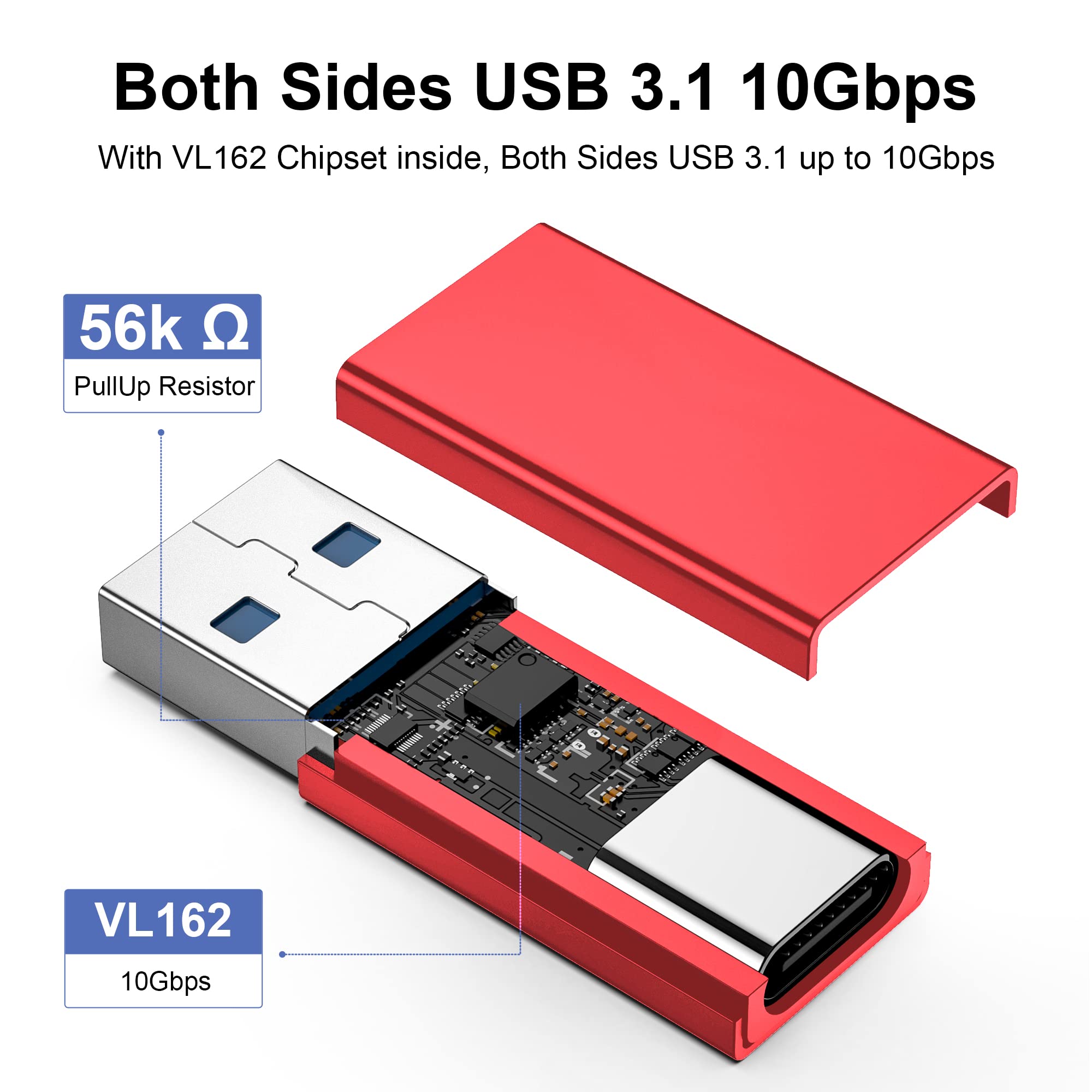 RIITOP USB A to USB C Adapter - USB C Female to USB A Male Converter - 10Gbps High-Speed Data Transfer - Double-Side Design (Upgraded Version, Red) - Perfect for MacBook, Smartphones, Tablets & More
