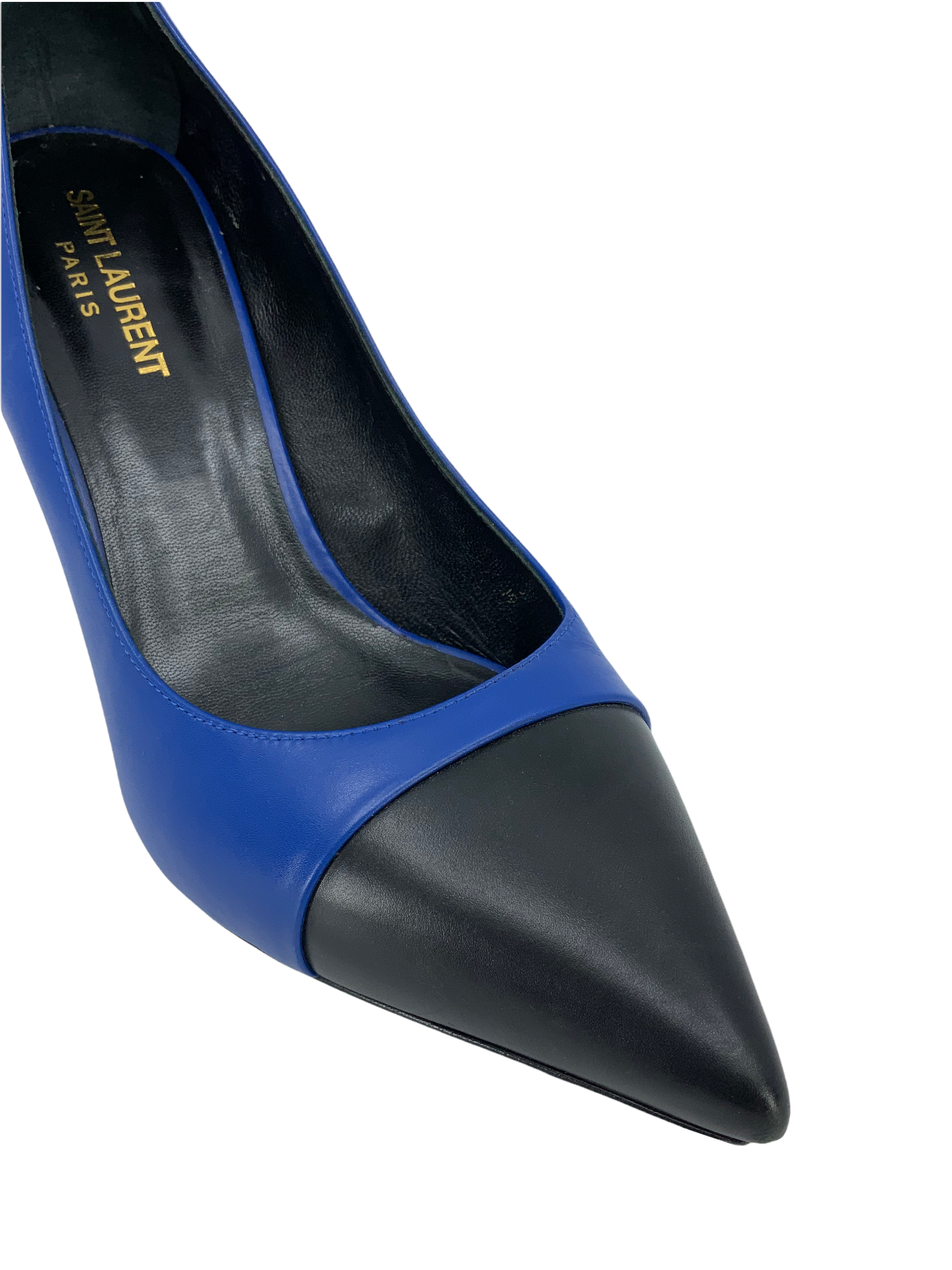 Saint Laurent Bi-Color Cap Toe Pumps Women's Size 8 | Luxury Designer Heels for Office, Party & Special Occasions