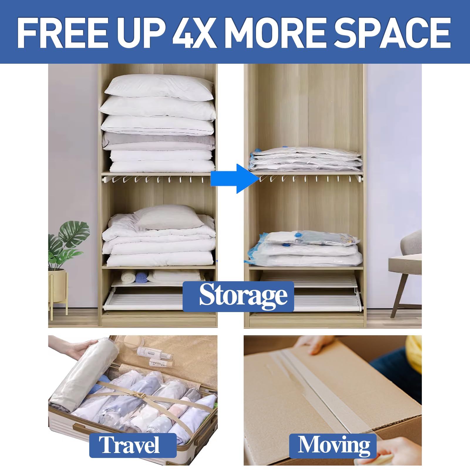 20 Pack Vacuum Storage Bags with Electric Pump - Space Saver Compression Bags (10 Medium & 10 Small) for Comforters, Blankets & Clothes - Travel & Home Organization Essentials - Perfect for Seasonal Storage & Moving