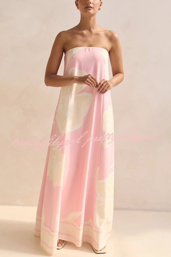 Sexy Tube Top Back Zipper Loose Maxi Dress with Unique Print - Summer Beach Party, Vacation, Date Night Outfit