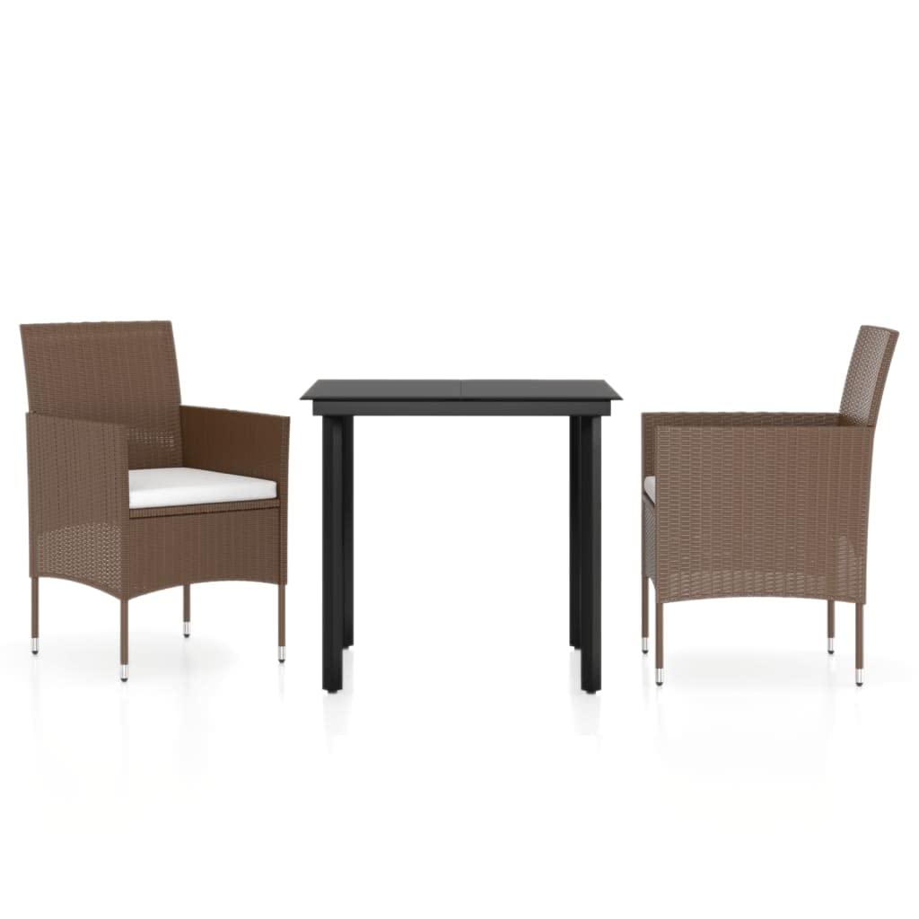 vidaXL 3-Piece Patio Dining Set with Cushions - Outdoor Garden Furniture for Lawn, Yard, Terrace & Balcony - Brown & Black Table and Chairs - Perfect for Backyard BBQs, Poolside Relaxation & Outdoor Entertaining