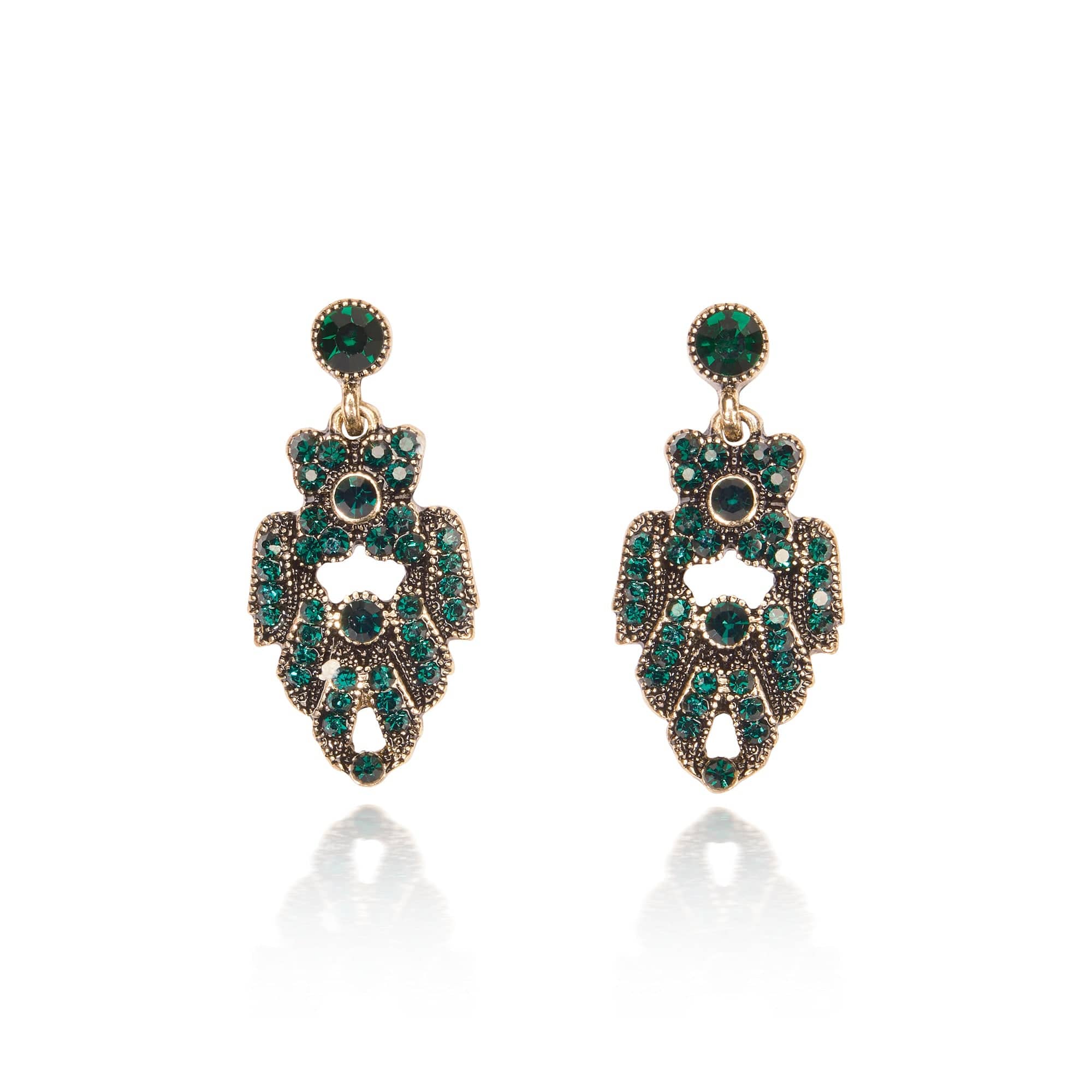 Vintage Art Deco Emerald Green Drop Earrings for Women - 1920s Inspired Dangle Earrings - Perfect for Gatsby Parties, Weddings & Evening Events