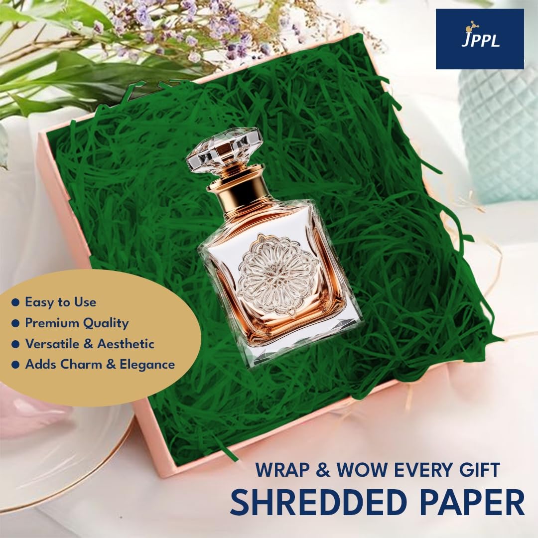 JPPL Eco-Friendly Shredded Crinkle Cut Paper - 100g Pack (Green) for Gift Wrapping, Basket Filling, Party Confetti & Decoration | Reusable, Sustainable Packaging for E-commerce & Home Use