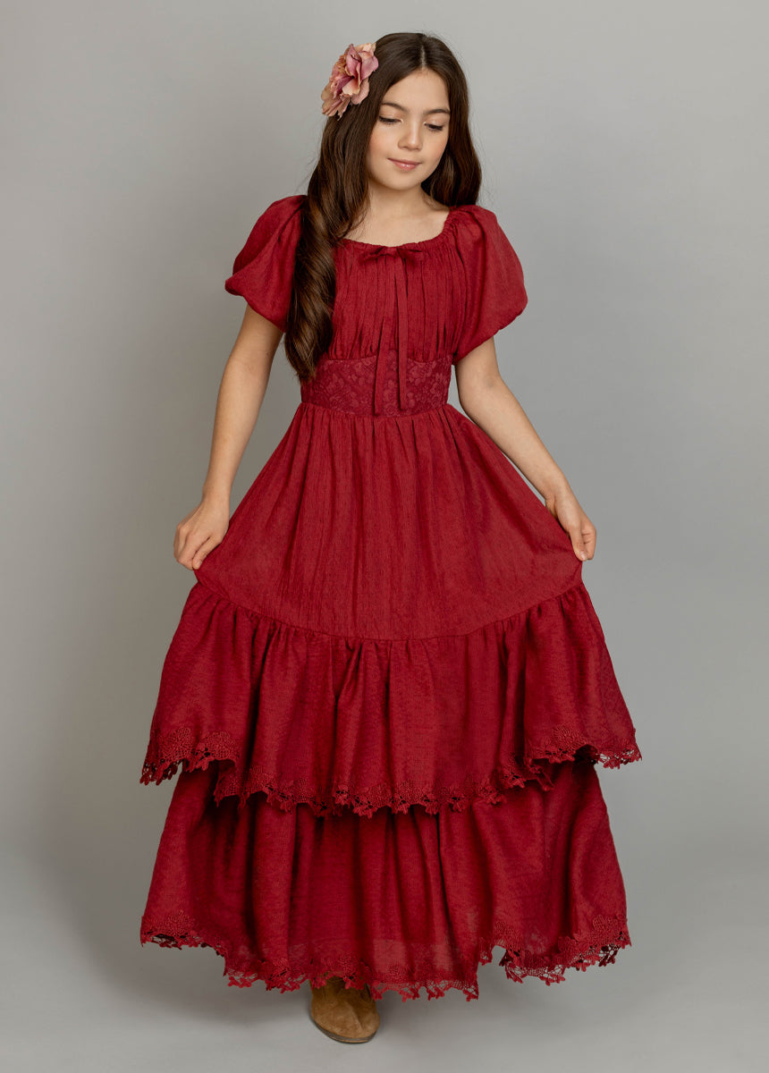 Casidy Women's Flowy Crimson Red Dress - Elegant A-Line Midi Dress for Casual Wear, Parties & Special Occasions