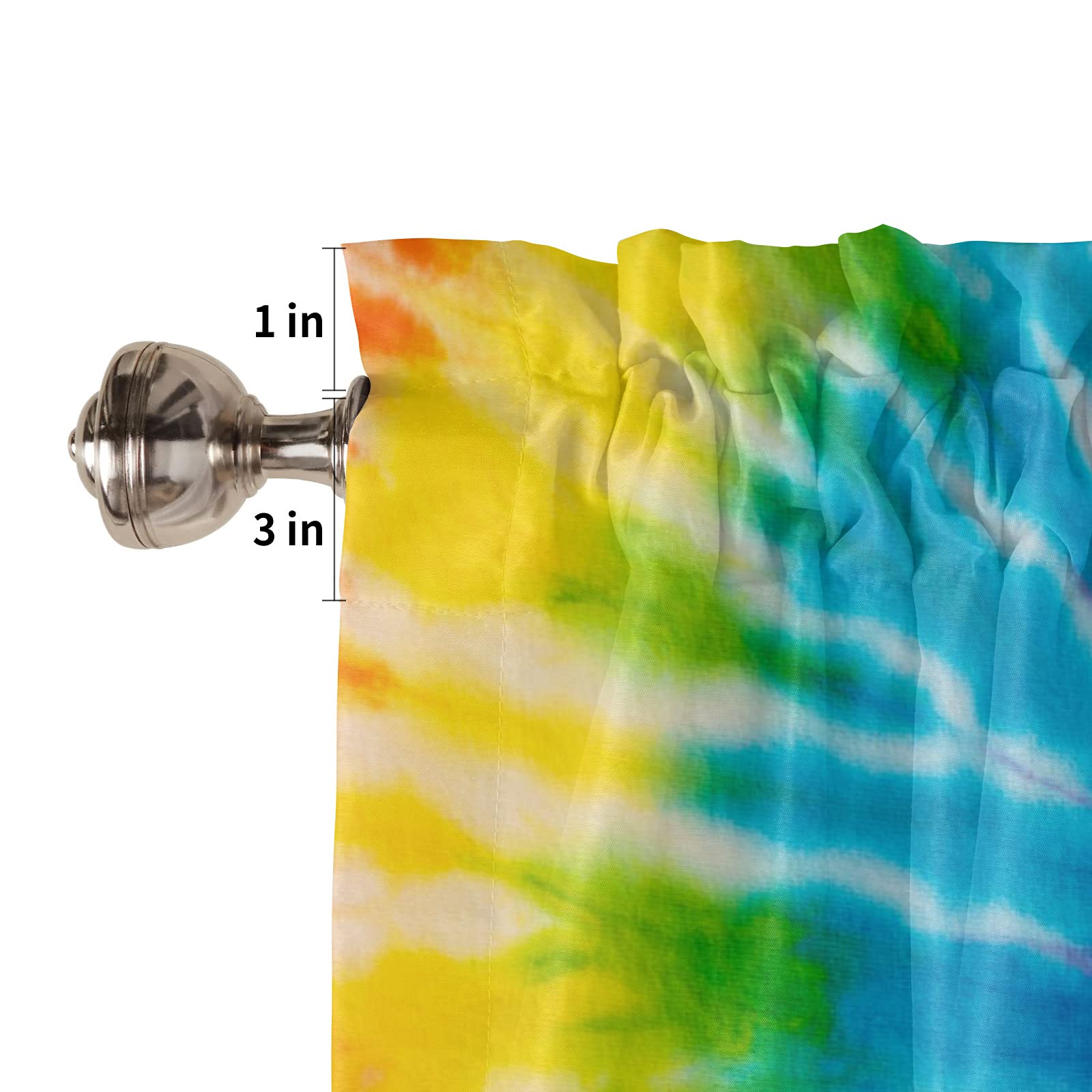 Vanlance Rod Pocket Window Curtains - Soft & Washable Rainbow Tie Dye Valance Panel (54x18 Inch) for Living Room, Kitchen & Bathroom - Perfect Small Window Treatment & Home Decor Accent