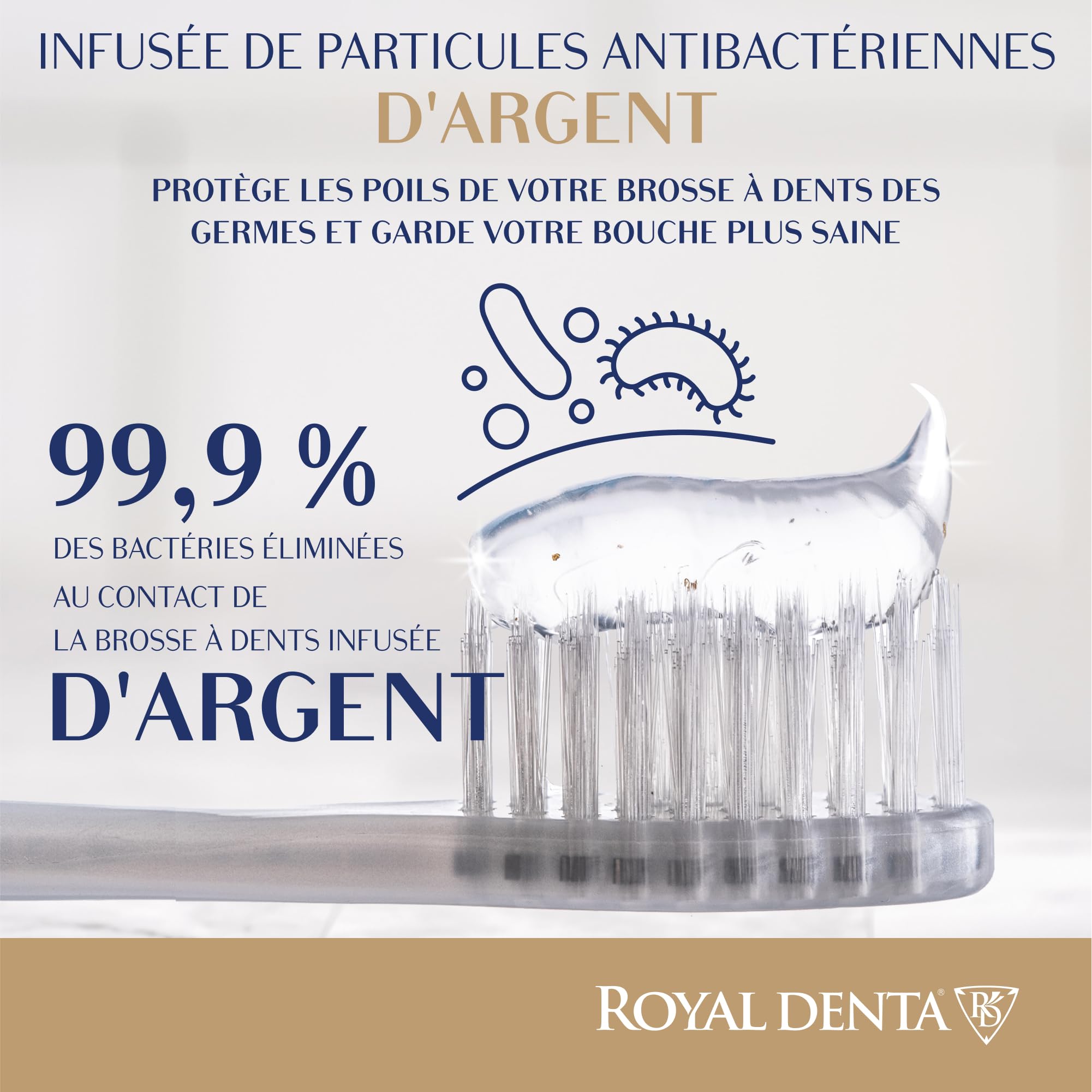 Royal Denta Soft Nano Silver Toothbrush - Rose Gold | Gentle Bristles for Sensitive Teeth & Gum Care | Perfect for Travel, Daily Oral Hygiene & Eco-Friendly Lifestyle