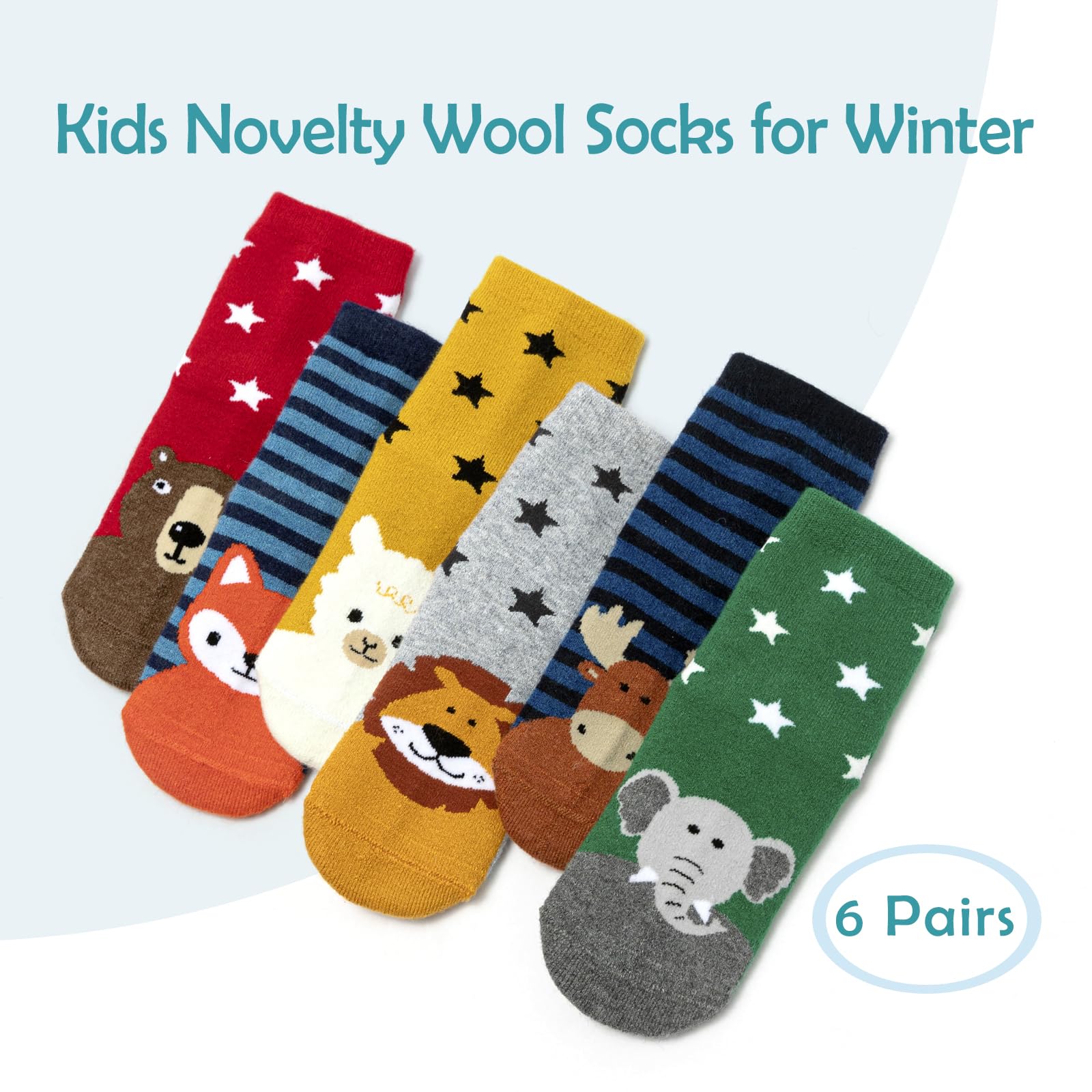 Moon Tree Boys Wool Socks for Kids - 6 Pack Warm Winter Thermal Crew Socks for Boys, Soft & Cozy Merino Wool Blend - Perfect for School, Outdoor Activities & Cold Weather Adventures