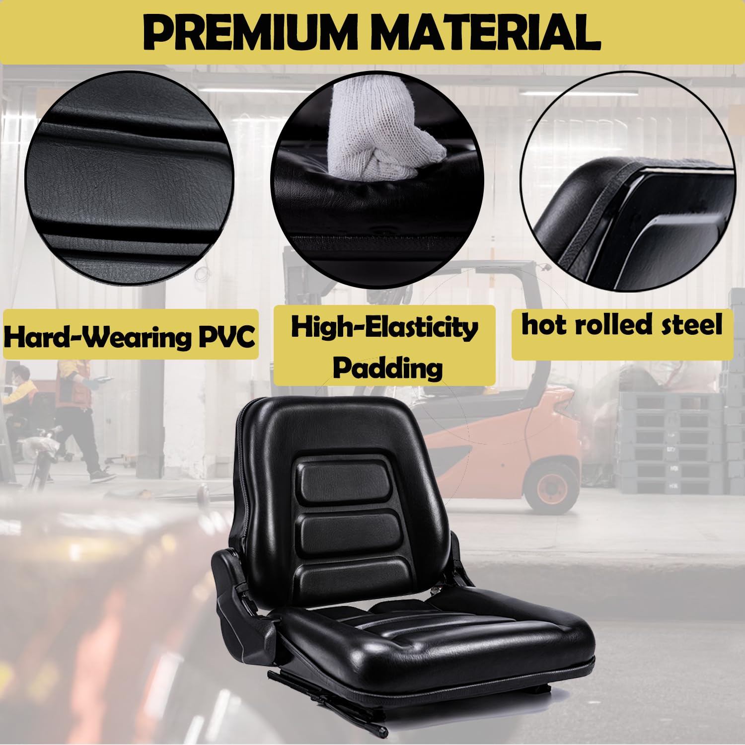 Universal Forklift Seat with Micro Switch - Heavy Duty Tractor Seat for Mower, Skid Loader, Telehandler, Backhoe & Excavator | Durable & Comfortable for Long Work Hours | Ideal for Construction, Farming & Industrial Equipment