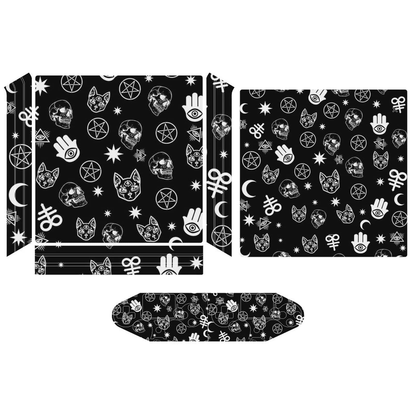 Skull Cat PVC Adhesive Sticker Skin Protector for PS4 Pro & PS4 Slim Controller - Durable Decorative Gaming Accessory for Enhanced Grip & Personalization