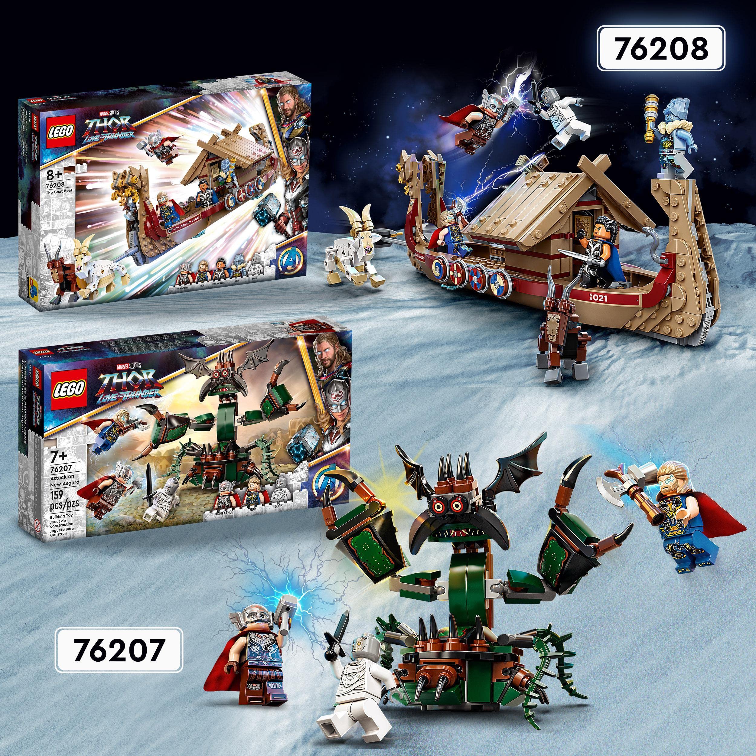 LEGO 76207 Marvel Attack on New Asgard Building Toy Set with Thor & Avengers Minifigures and Mjolnir Hammer - Creative Play for Kids Ages 7+ | Superhero Battles, Gift for Marvel Fans, Birthday Present Idea