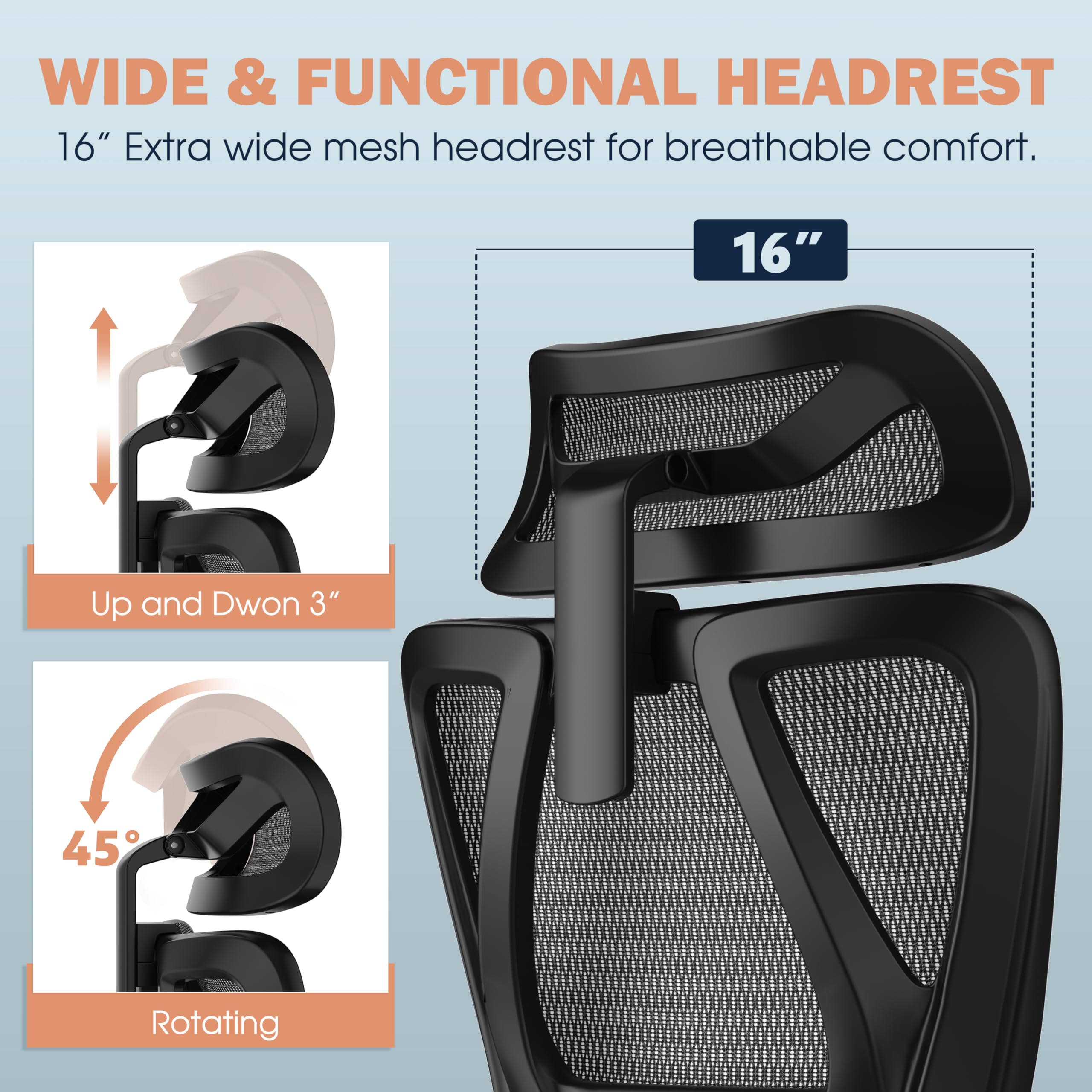 T11 Ergonomic Office Chair - High Back Desk Chair with Adjustable Lumbar Support, Magic Armrests & Wide Headrest - Comfortable Executive Mesh Chair for Home Office - Perfect for Long Work Hours & Gaming Sessions
