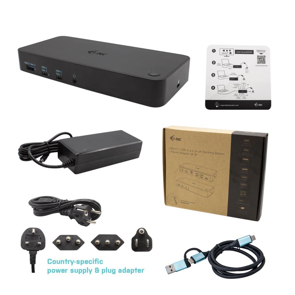 I-TEC 4K USB 3.0 & USB-C Thunderbolt 3 Docking Station with Triple Display - Universal Laptop Dock for MacBook Pro, Dell, HP & More - Perfect for Home Office, Gaming & Multi-Tasking Workspace
