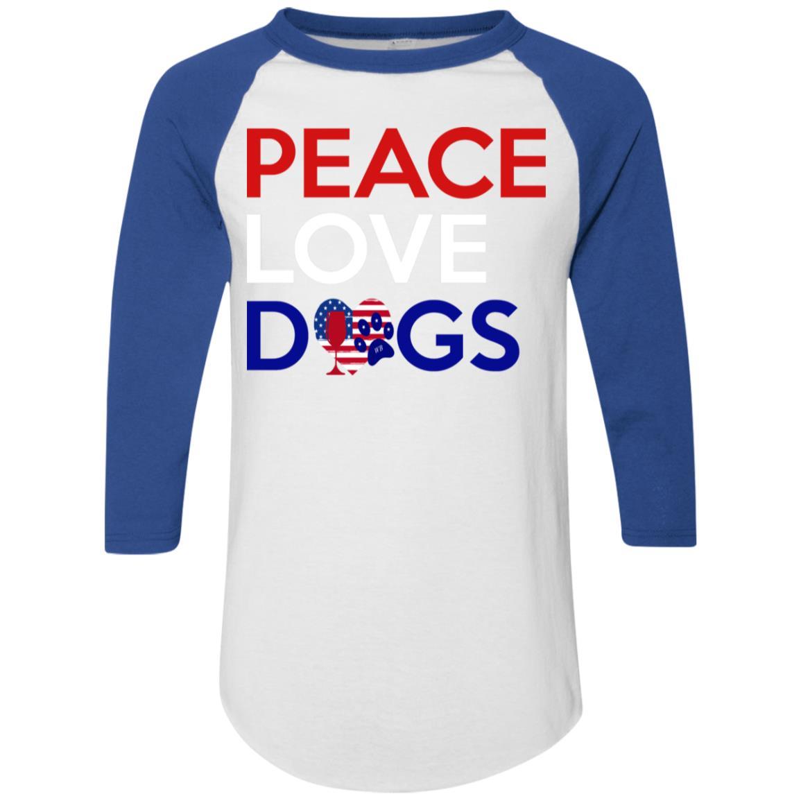 Peace Love Dogs Colorblock Raglan Jersey - Trendy & Comfortable Women's T-Shirt for Dog Lovers | Perfect for Casual Wear, Dog Walks & Pet-Themed Events