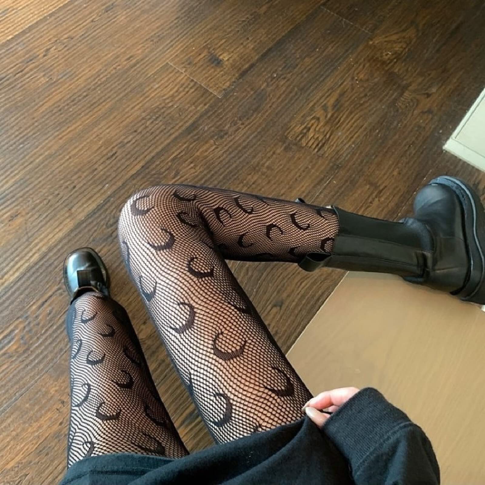 LANWE Women's Sexy Lace Stockings - 2 Pairs Black Moon Print Fishnet Tights, One Size | Perfect for Halloween, Cosplay, Night Out & Boudoir Photography