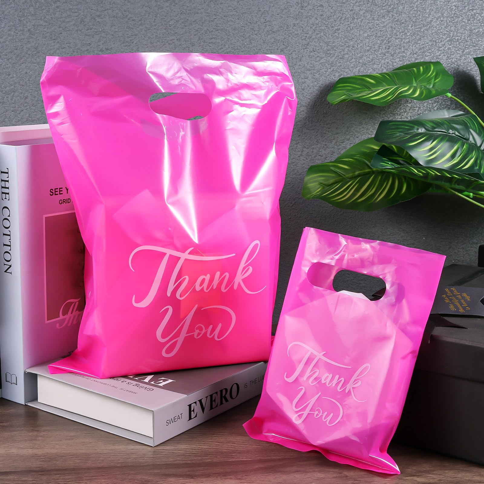 300 Pcs Thank You Merchandise Bags - 3 Sizes Small Business Shopping Bags with Handles, Plastic Gift Bags for Retail, Bulk Wedding Party Favors & Goodie Bags - Perfect for Store Packaging, Events & Wholesale Distribution