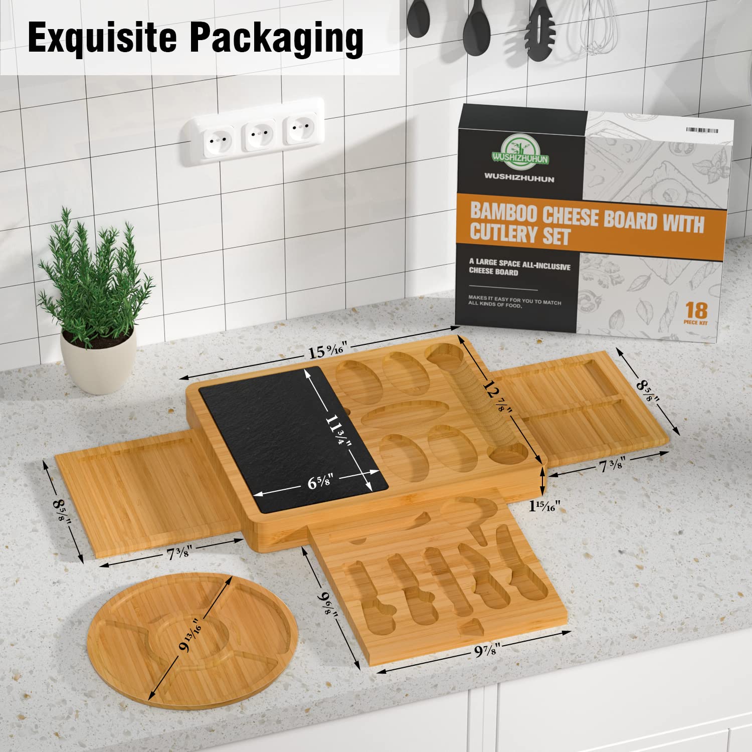 Premium Bamboo Charcuterie Board Set with Knives - 15.7