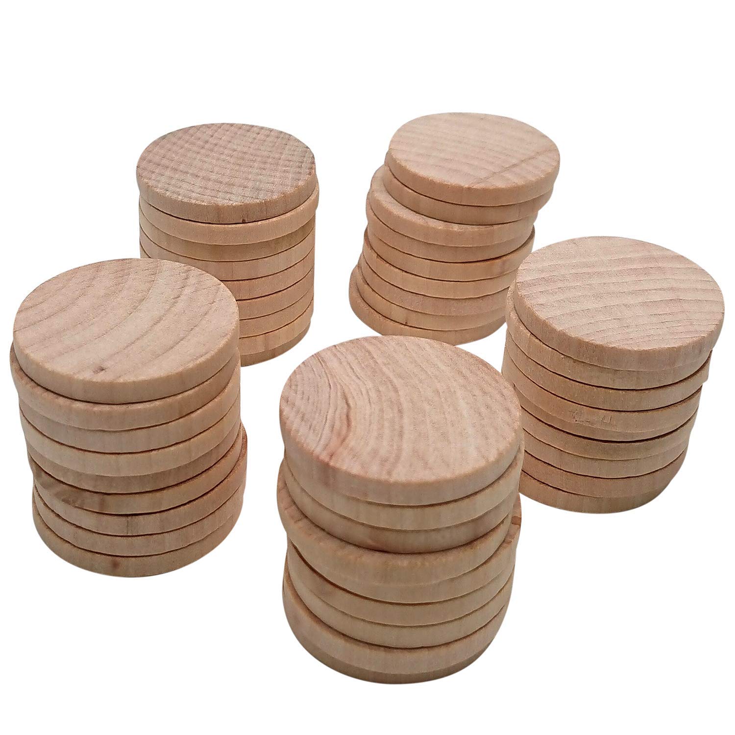 1.5 Inch Natural Wood Slices - Unfinished Round Wood Coins for DIY Arts & Crafts Projects (50 Pack) - Perfect for Home Decor, Scrapbooking, Wedding Favors & Kids Crafts