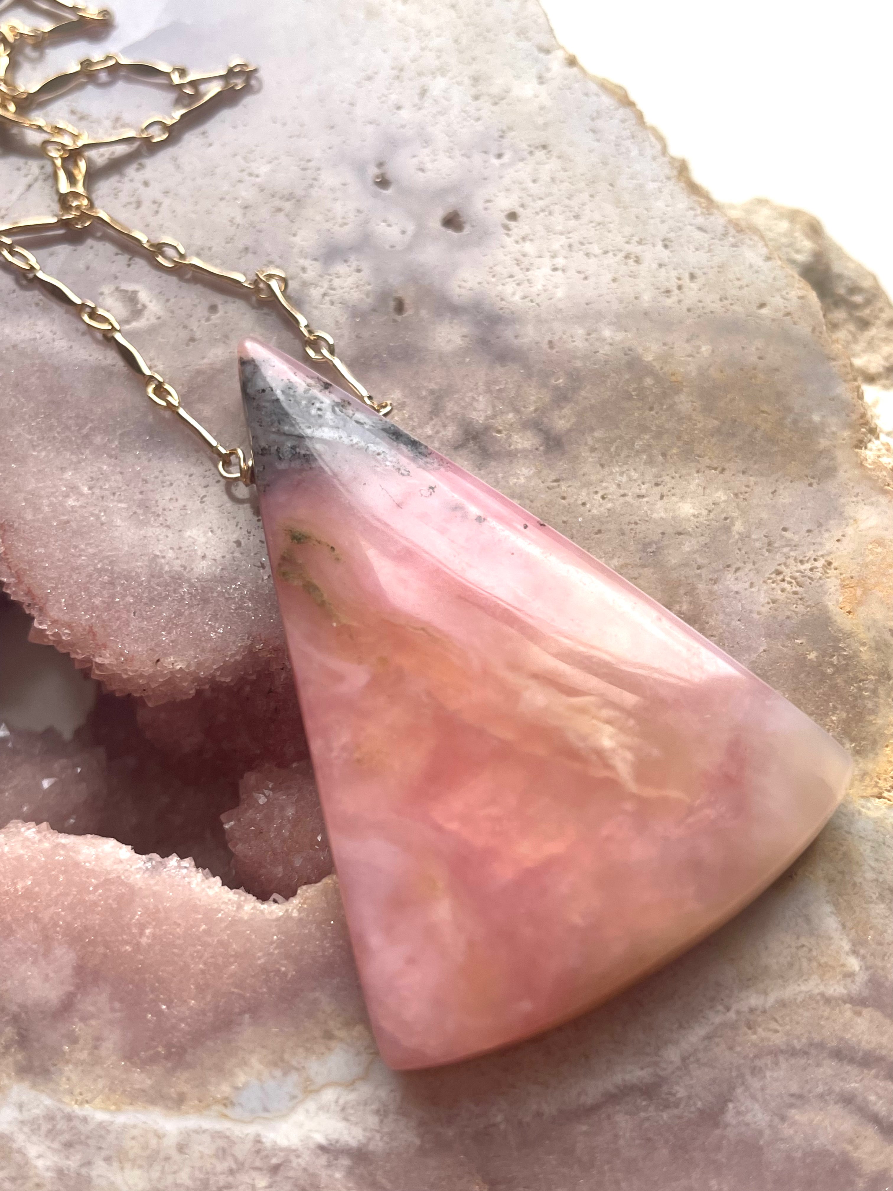 Large Pink Opal Statement Necklace 16