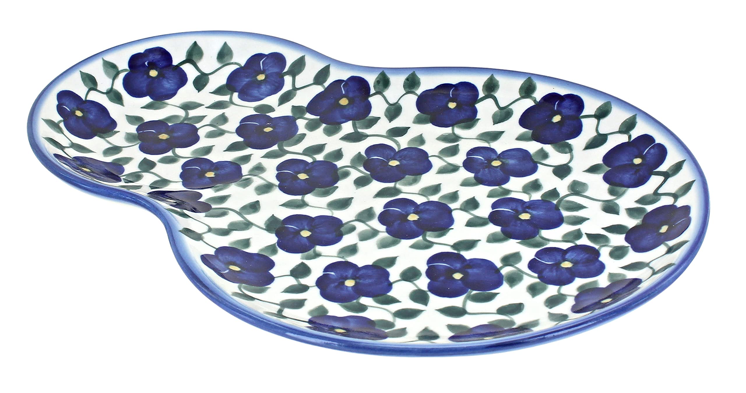 Blue Rose Polish Pottery Violets Oval Breakfast Plate - Handmade Ceramic Dish for Coffee, Tea & Dessert - Perfect for Brunch, Breakfast or Gift Giving