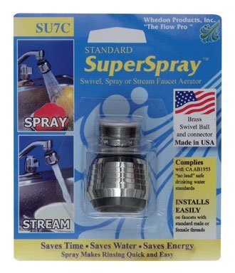 Whedon Standard Superspray Swivel Spray & Stream Aerator - 2.2 GPM Flow Rate, 15/16-27 Thread, ABS/Brass/Chrome Construction - Perfect for Kitchen Sink, Bathroom Faucet & Garden Hose Water Conservation