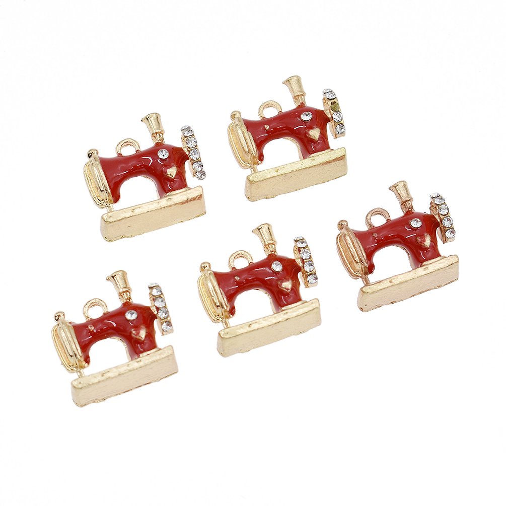 5PCS Vintage Sewing Machine Enamel Charms - DIY Jewelry Making Supplies for Necklace, Bracelet, Earrings & Keychain - Perfect for Crafters, Scrapbooking & Gift Making