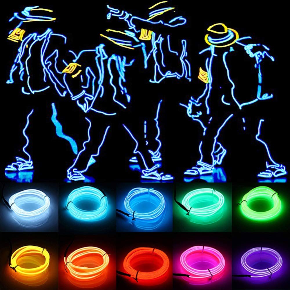 JIGUOOR 16.4ft EL Wire Battery Pack - 5m Bright Neon Light Strip with 360° Illumination for DIY Projects, Party Decorations, Halloween, Christmas - Blue Neon Tube Rope Lights for Home, Bar, Pub, Festival and Nightclub Lighting
