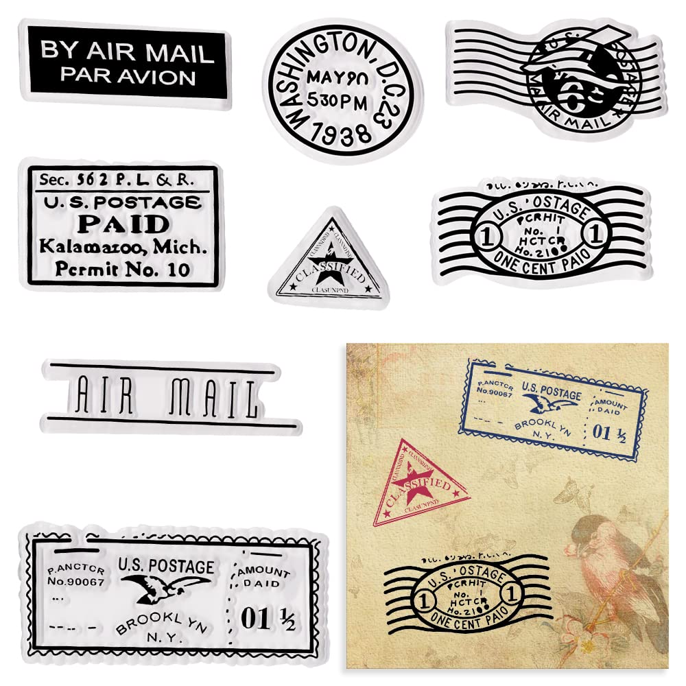 Clear Silicone Stamps for Card Making - Air Mail Words & Postmark Patterns - DIY Scrapbooking, Embossing, Paper Crafts - Perfect for Greeting Cards, Journals, and Album Decoration