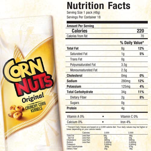 Crunchy Original Flavor Corn Nuts Snack Packs - 1.7oz (12 Pack) | Gluten-Free Roasted Corn Snacks | Individual Portion Nuts for Travel, Office, Hiking & Road Trips | By Dr. Variety