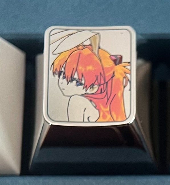 Custom EVA Asuka Dual Expression 1U Keycaps - Titanium Alloy Metal Artisan Keycaps for Mechanical Keyboards - Perfect for Gaming, Typing & Anime Fans