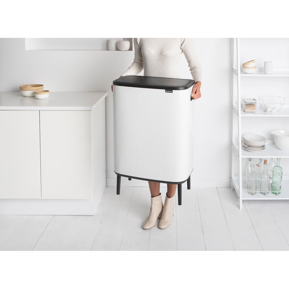 BO TOUCH BIN HI 60L 2 X 30L White Stackable Trash Cans for Kitchen, Bathroom & Office Waste Management