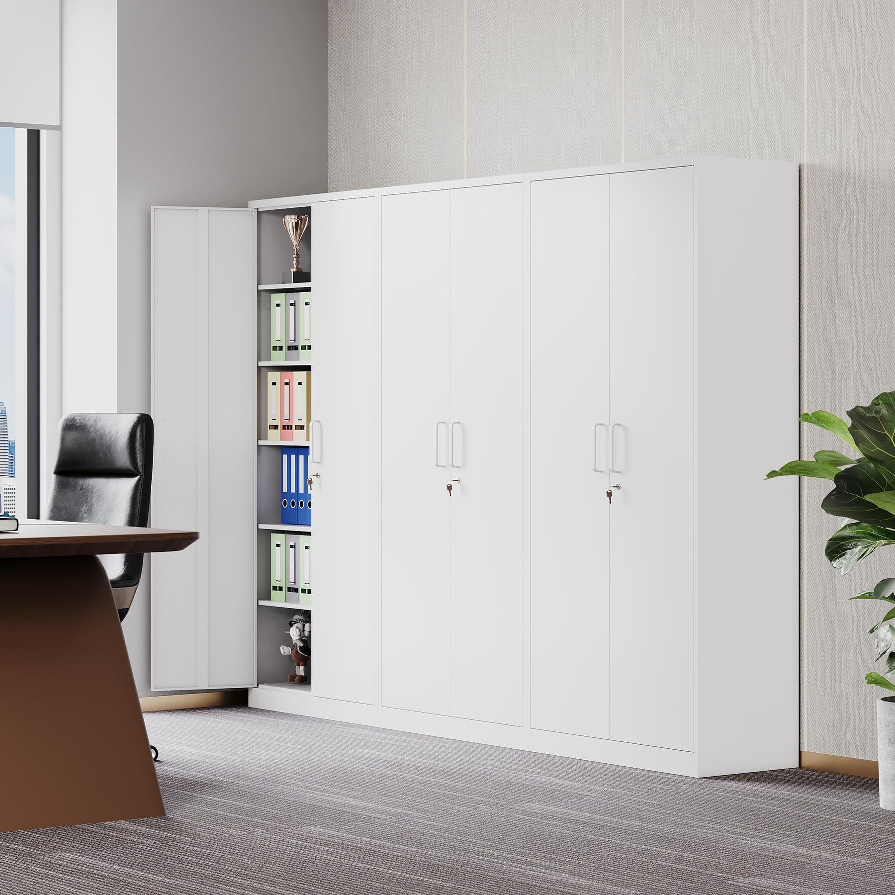 White Metal Storage Cabinet with 5 Adjustable Shelves & Locking Doors - 71