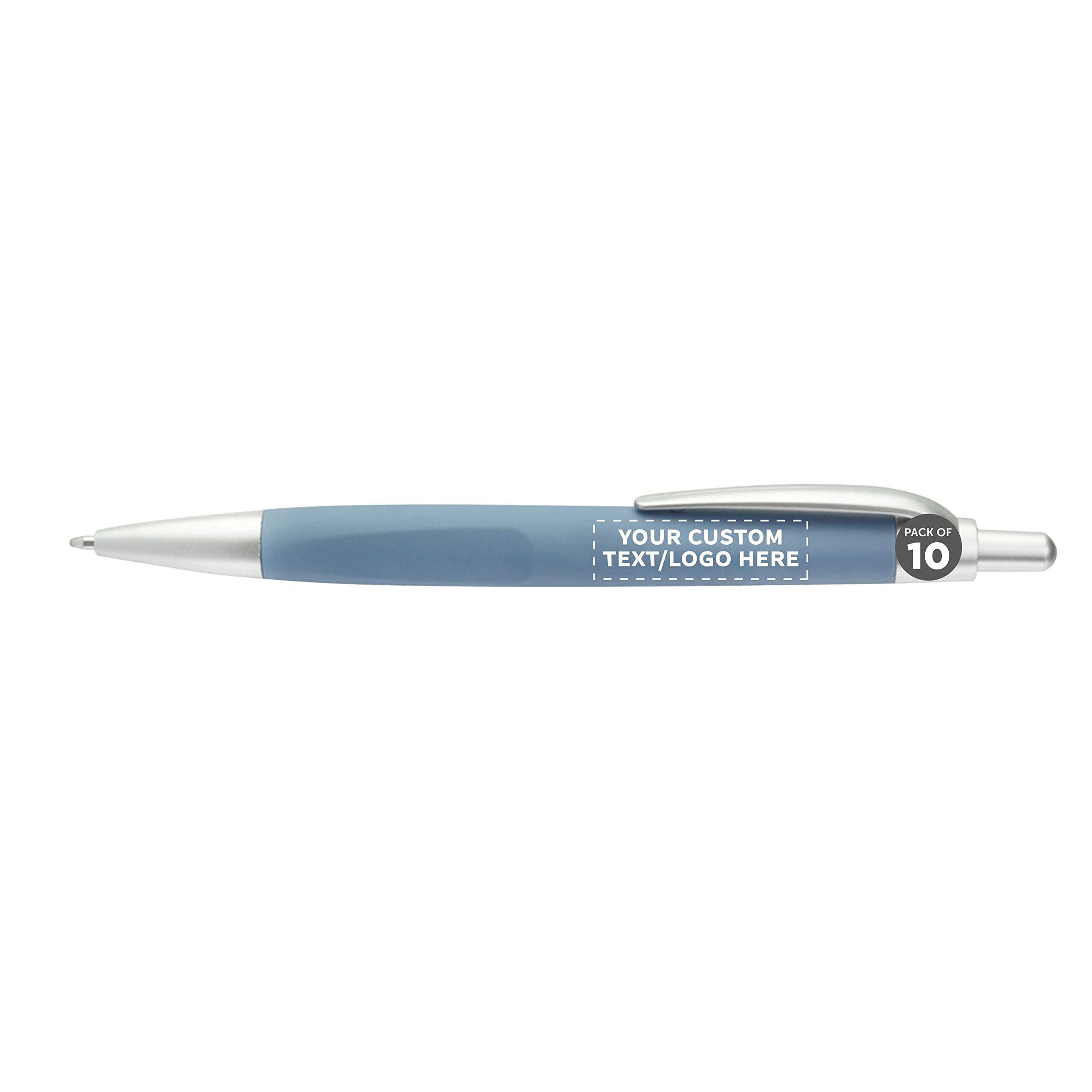 10 Pack Atlas Click Action Pens - Customizable Text & Logo - Plastic Barrel, Black Ink - Light Blue - Perfect for Office, School & Corporate Gifts
