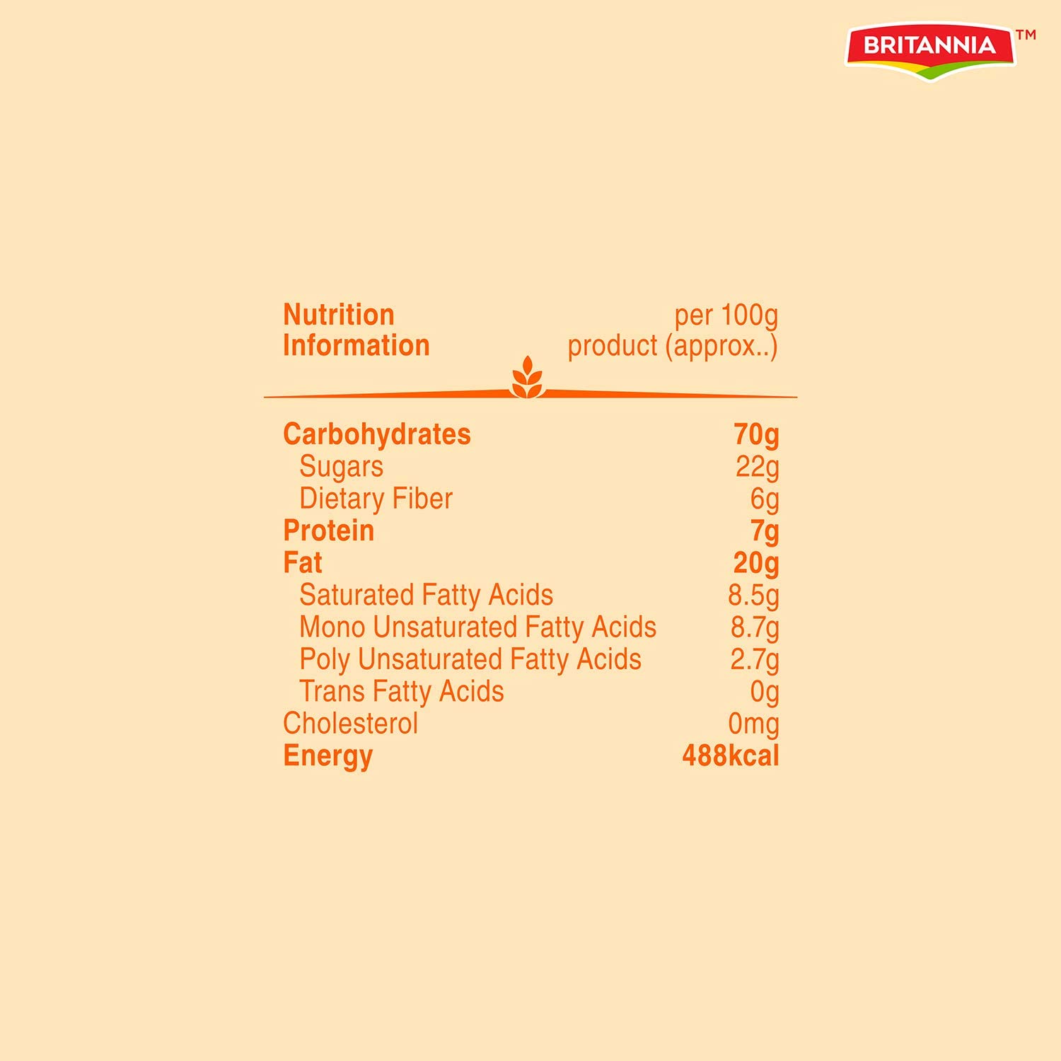 Britannia NutriChoice Oats Orange Cookies 2.64oz (75g) - Healthy Breakfast & Tea Time Snacks - Crunchy Whole Grain Biscuits - Pack of 12 - Perfect for Office, School Lunchbox & Afternoon Tea