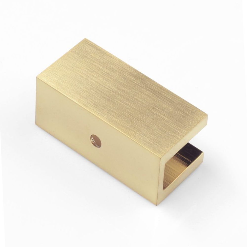 12mm Square U Bracket for Shower Screen Glass in Brushed Brass - Heavy Duty Bathroom Hardware for Frameless Glass Door Installation
