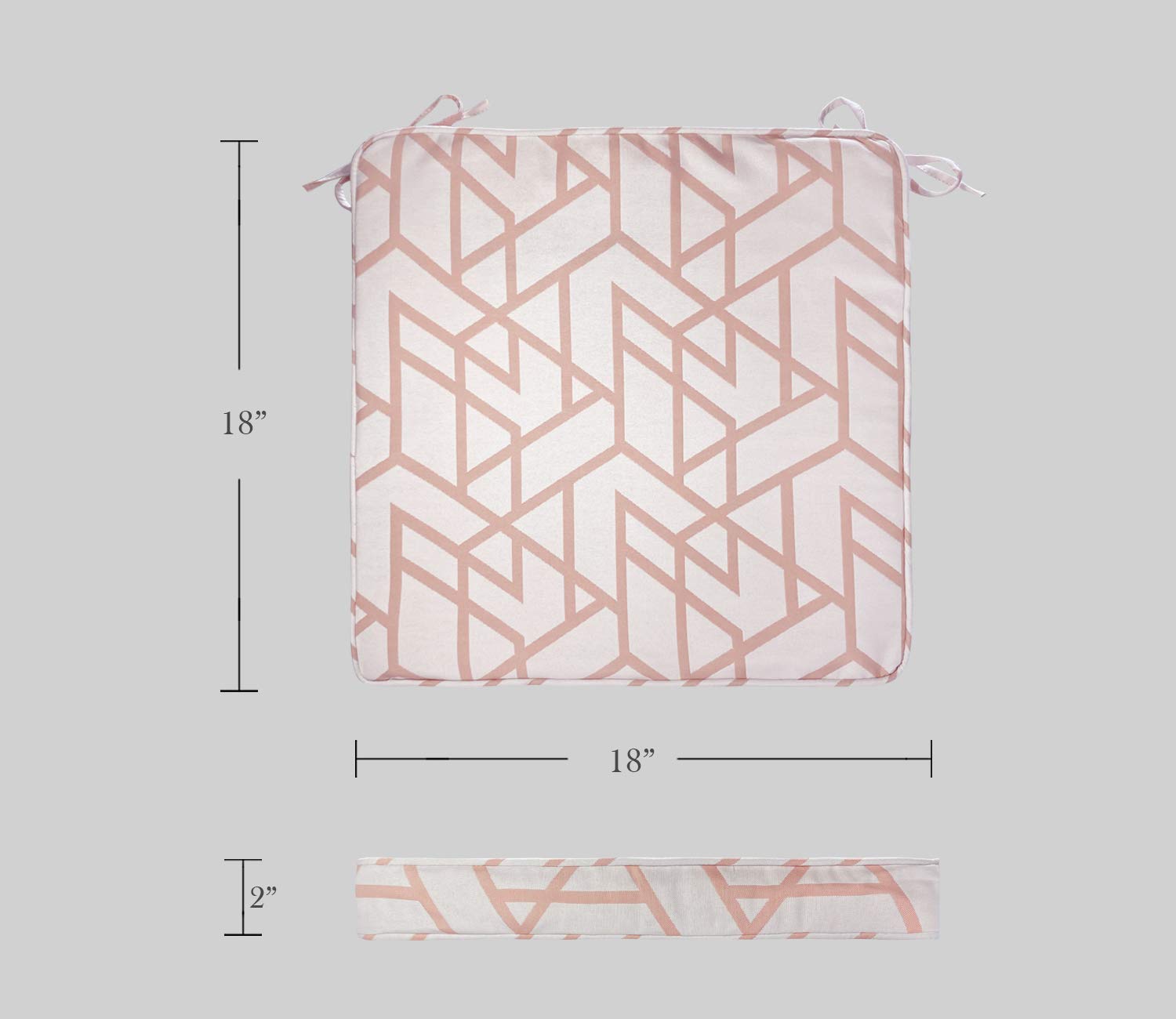 Outdoor Chair Cushions Set of 2 - 18x18 Inch Water-Resistant Patio Seat Cushions with Ties - Pink Geometric Triangle Square Design for Garden, Deck & Poolside Furniture - Perfect for Outdoor Lounging & Entertaining