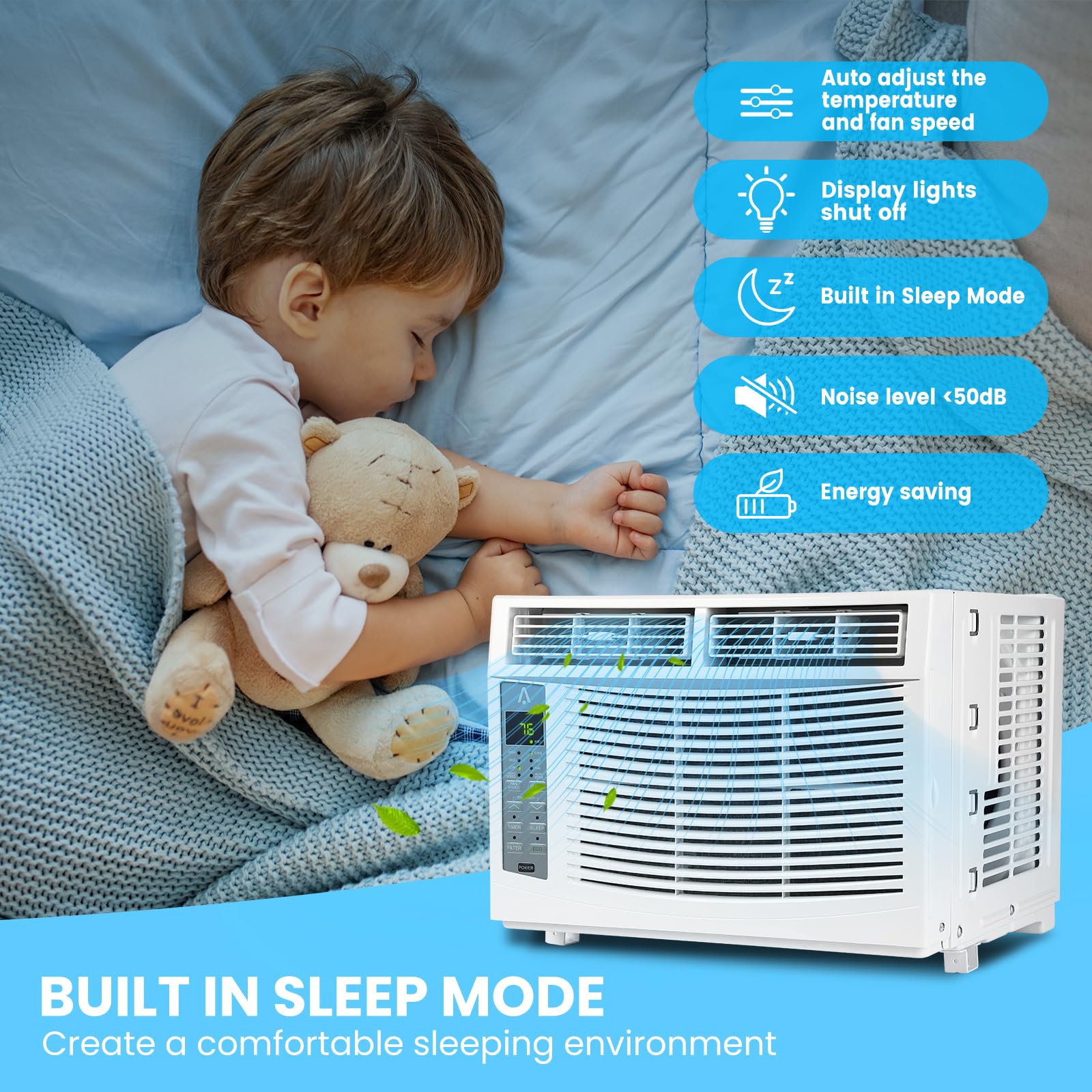6000 BTU Window Air Conditioner - Fast Cooling for 250 Sq.Ft Rooms, 115V Remote & App Controlled, 50dB Low Noise, Easy Installation - Perfect for Bedrooms, Offices & Small Spaces