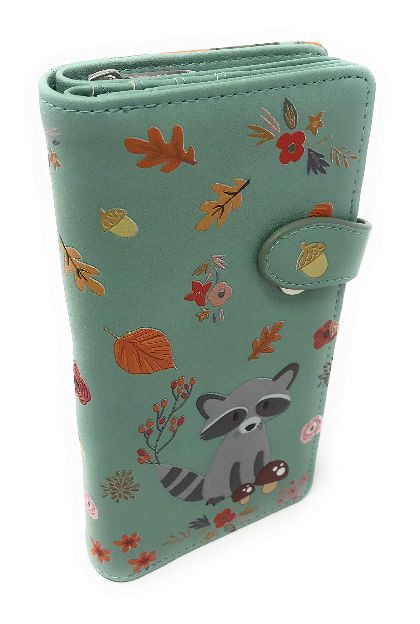 Shag Wear Raccoon Forest Large Vegan Faux Leather Wallet for Women & Teens - Mint Green 7