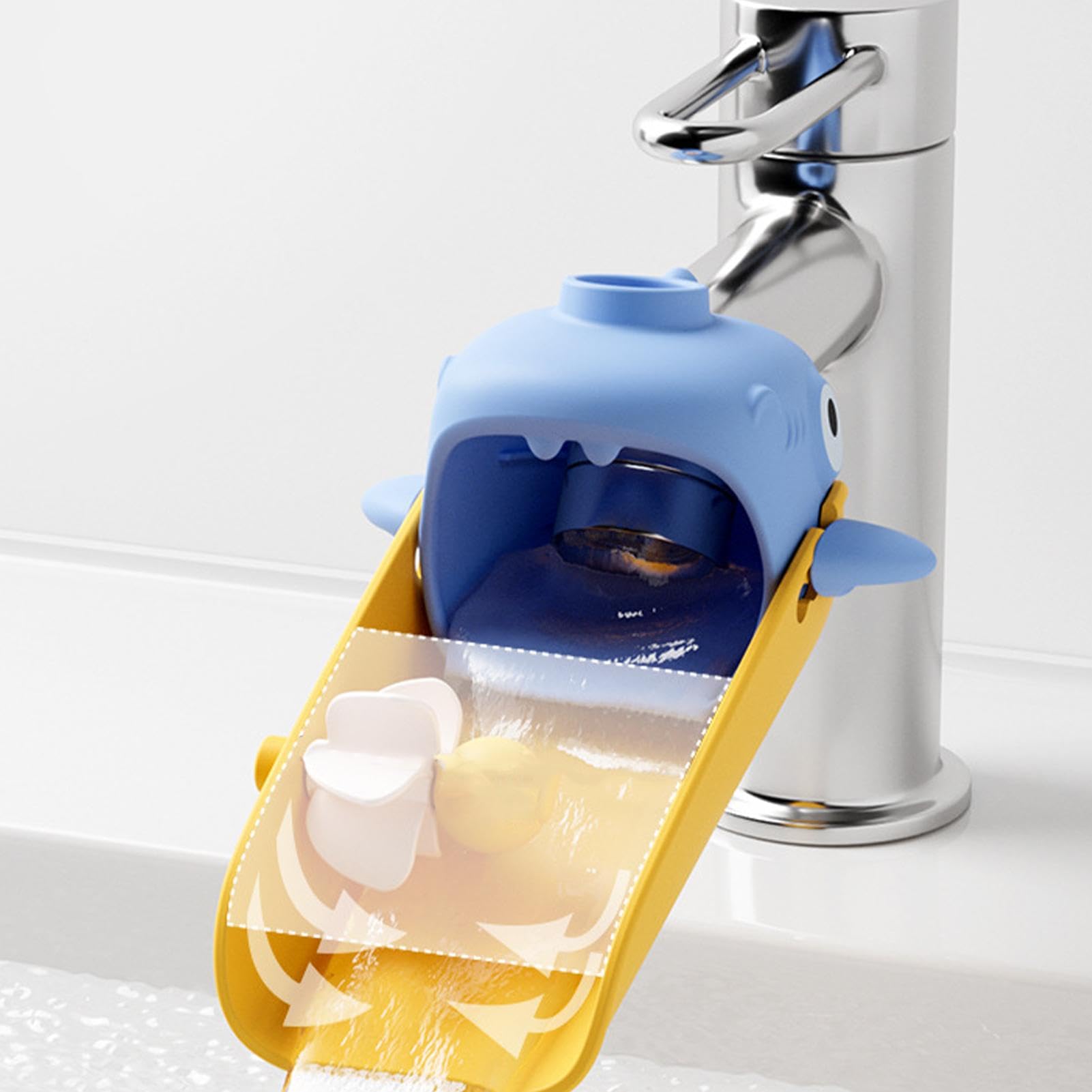 Shark Design Long Extendable Sink Faucet Extender - Adjustable Bathroom Sink Spout Extension for Kids, Fun Water Saving Wash Helper | Perfect for Children's Hand Washing, Pet Bathing & Kitchen Use