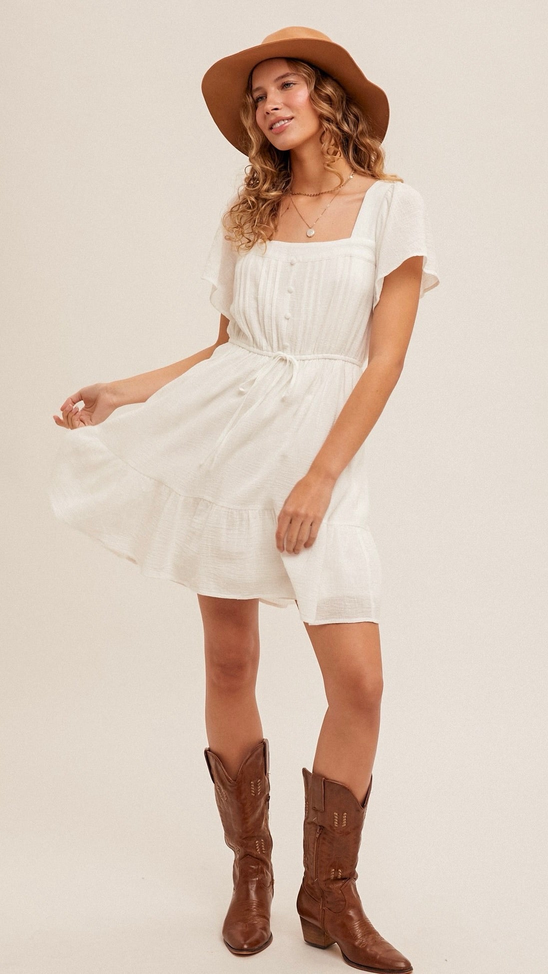 Elegant White Square Neck Mini Dress for Women - Perfect for Summer Parties, Date Nights & Casual Outings