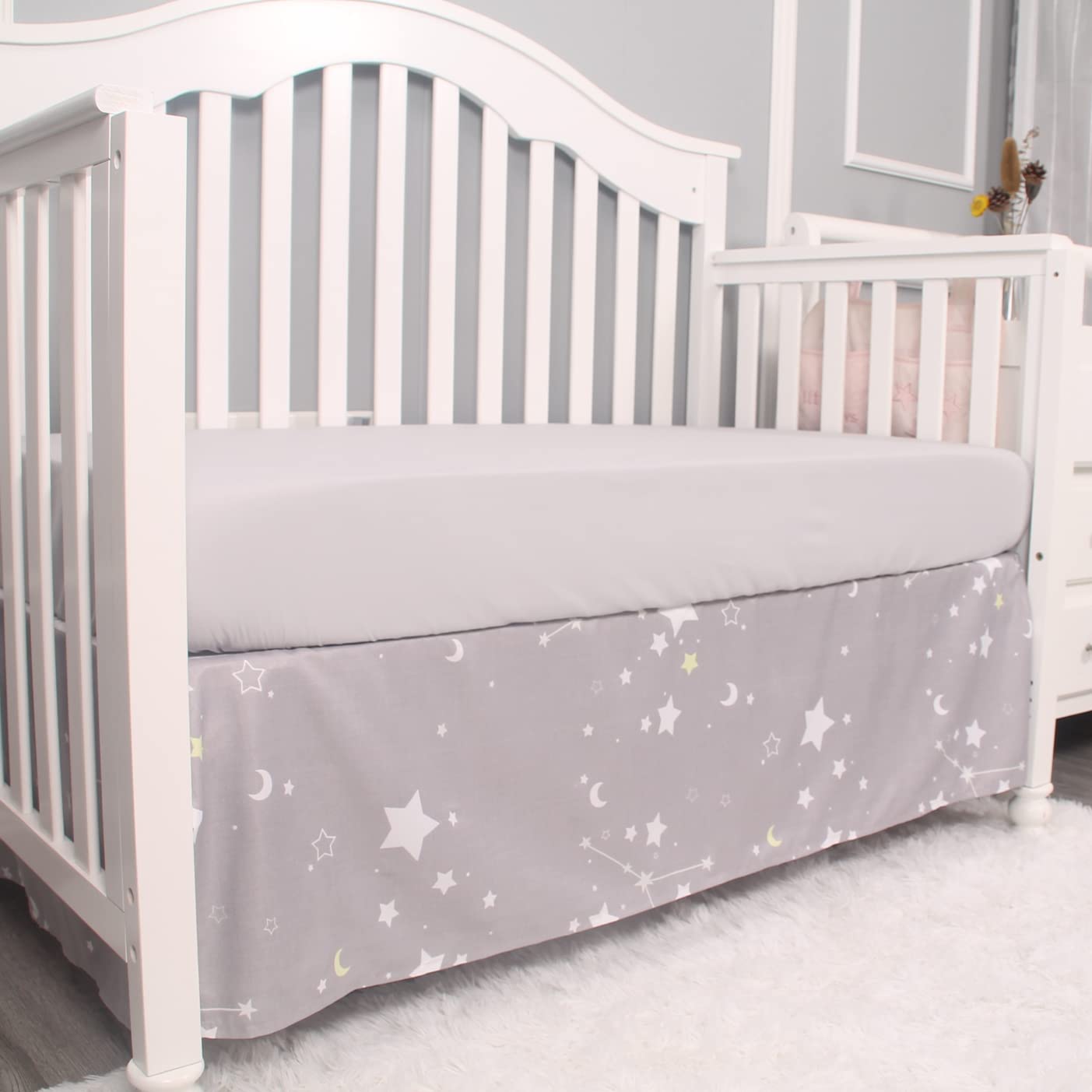 Belsden 3-Piece Baby Crib Bedding Set for Boys & Girls - Ultra Soft Nursery Bedding with Comforter, Fitted Crib Sheet & Crib Skirt - Star Light Grey - Perfect for Newborns, Infant Rooms & Baby Showers