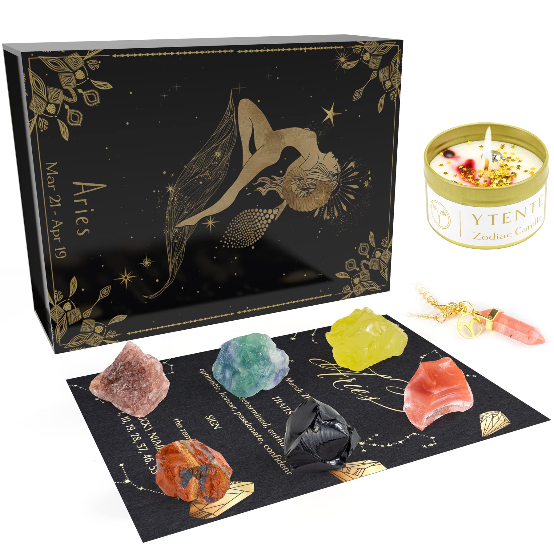 Crystals Healing Stone Gift Set with Soy Wax Zodiac Scented Candles & Horoscope Crystal Necklace - Perfect Birthday, Valentine's Day, or Thoughtful Gift for Women, Sisters, and Daughters