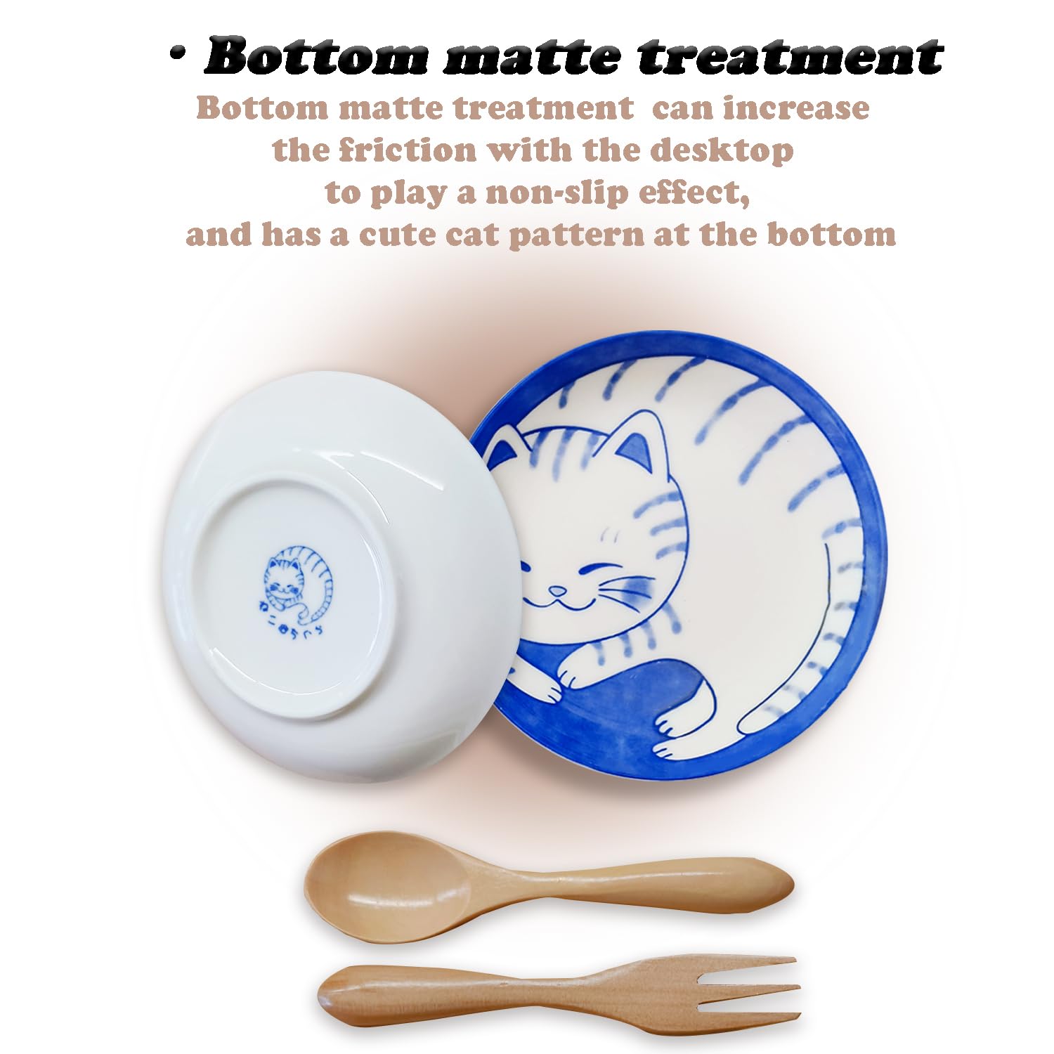 Adorable Cat-Themed Ceramic Dessert Plates Set of 4 - Perfect for Dipping Sauces, Sushi, Appetizers & Soy Sauce - Ideal Cat Lover Gift for Dinnerware Sets (Includes Free Spoon & Fork) - Great for Tea Parties, Japanese Cuisine & Home Decor