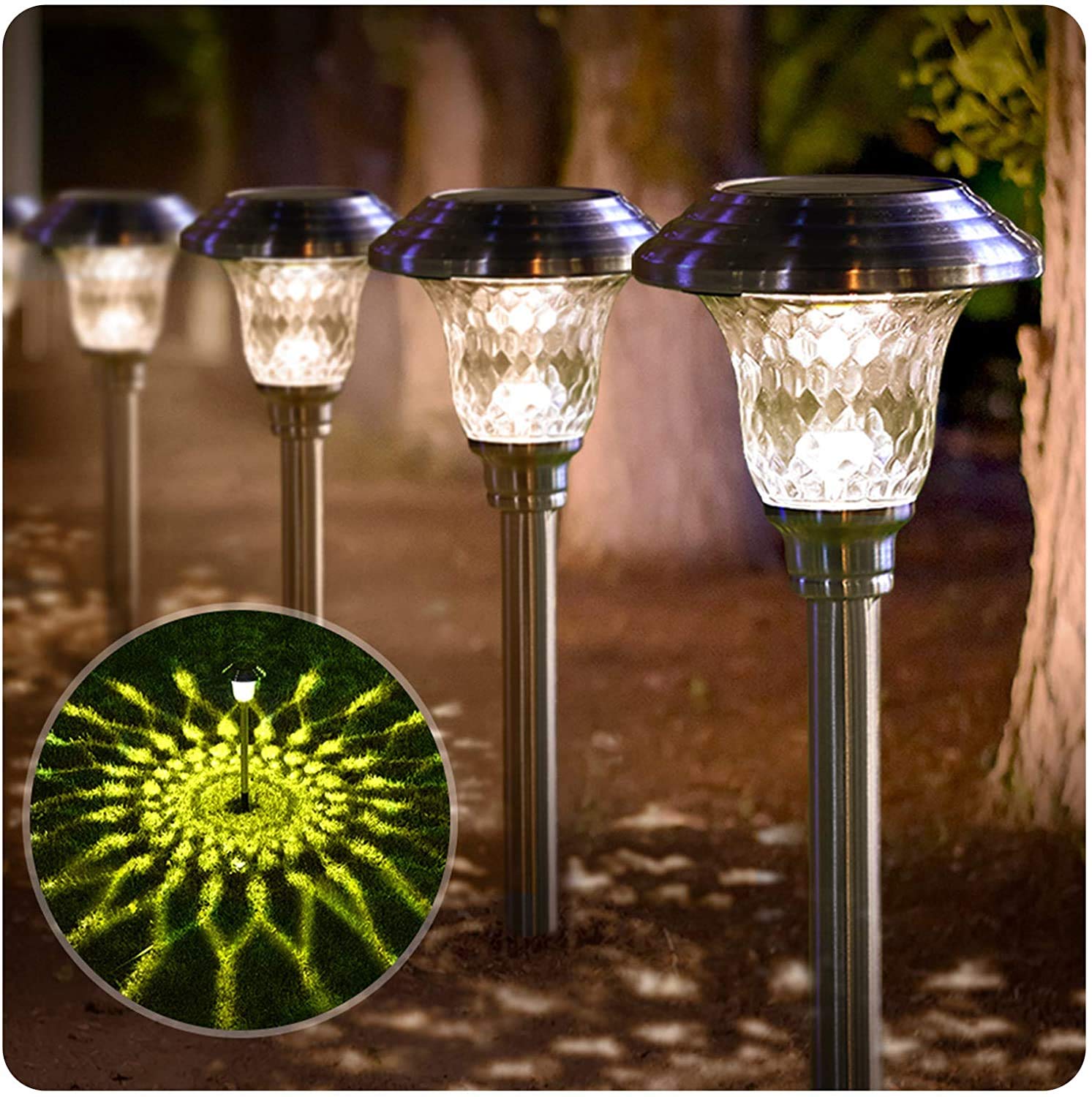BEAU JARDIN 4 Pack Solar Pathway Lights - Waterproof Outdoor Landscape Lighting with Auto On/Off, 12H Super Bright LED for Garden, Yard, Walkway, Driveway (Stainless Steel, Weather Resistant) - Perfect for Evening Ambiance and Safety Lighting