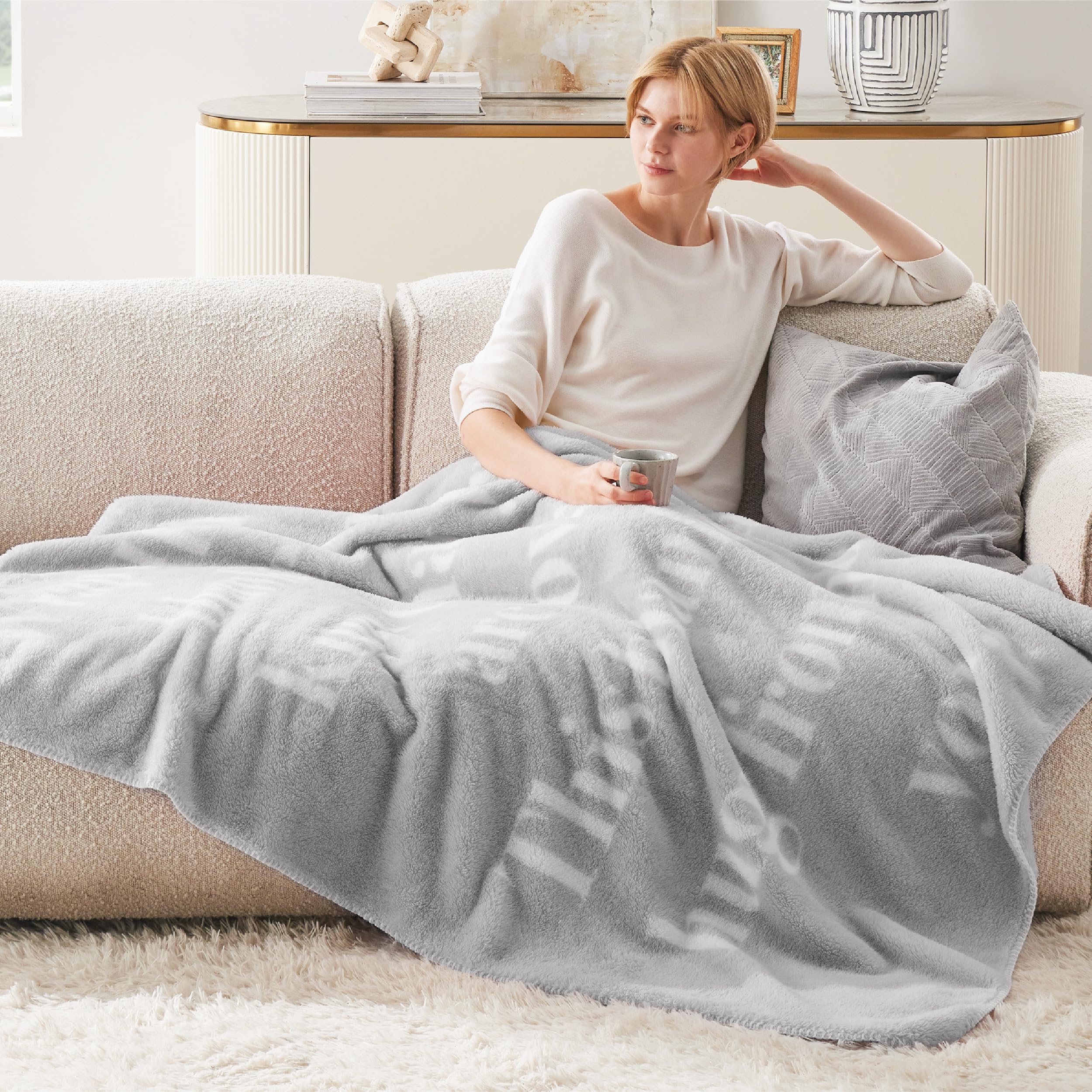 Bedsure Inspirational Get Well Gifts for Women & Men - Soft Fleece Hug Blanket with Encouraging Words, 50x60 Inch Grey Healing Blanket - Perfect for Surgery Recovery, Hospital Comfort & Thoughtful Care Packages