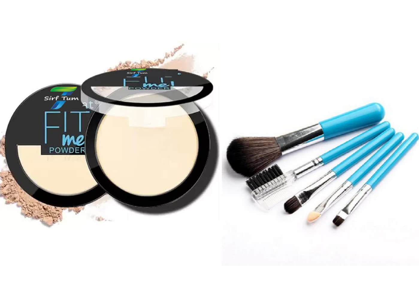 Oil Control Compact Powder - SIRF TUM 7 FITME Pore-less Pressed Powder for Matte Finish & Shine Control (Sky Blue, 5pc Brush Set) | Natural Look Makeup for Oily Skin | Perfect for Daily Wear & Touch-ups