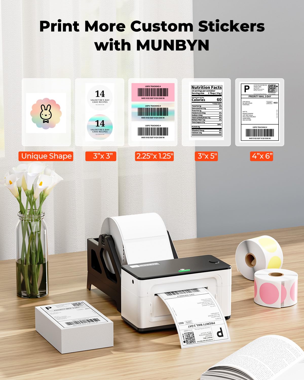 MUNBYN 941B Wireless Bluetooth Thermal Label Printer - 300DPI 4x6 Shipping Label Printer for Small Business | Compatible with Windows, Mac, iOS, Android | Works with Amazon, eBay, Shopify, Etsy, USPS | Perfect for Home Office & E-commerce Shipping (White)
