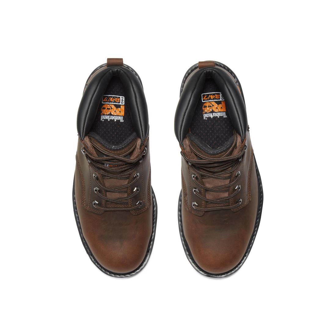Pit Boss 6 Inch Steel Toe Work Boots for Men - Brown Safety Shoes with Slip Resistant & Electrical Hazard Protection - Ideal for Construction, Warehouse & Outdoor Work