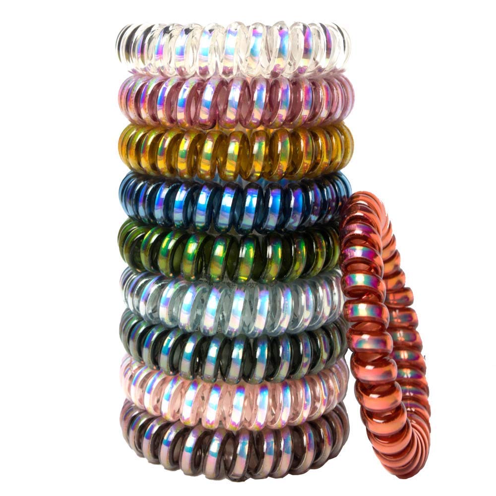 10 Pack Spiral Hair Ties No Crease - Colorful Traceless Elastic Coil Hair Bands for Women & Girls | Phone Cord Style, Waterproof Hair Coils | Perfect for Workouts, Yoga, School & Everyday Use (Multicolor)